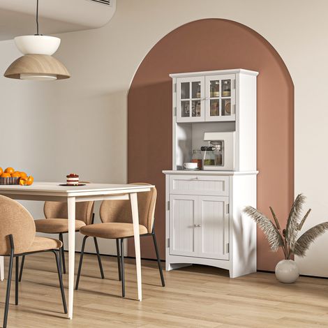 Hoher Küchen- und Esszimmerschrank mit 2 Schränken, verstellbaren Einlegeböden und Arbeitsplatte, MDF, 68,6 x 40 x 164 cm, Weiß