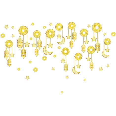 Eid-Wandaufkleber, 2er-Set, doppelseitig statisch aufgeladen, Mond-, Sternen- und Burgmotiv, für Ramadan-Mubarak-Partys und Fensterdekoration