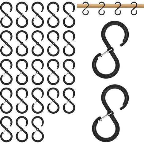 Ensemble de 25 crochets - Crochets - Crochets en S - Crochets avec mousqueton - Crochets antichute - Crochets multifonctionnels - Noir - ABS - Acier inoxydable (1/5)