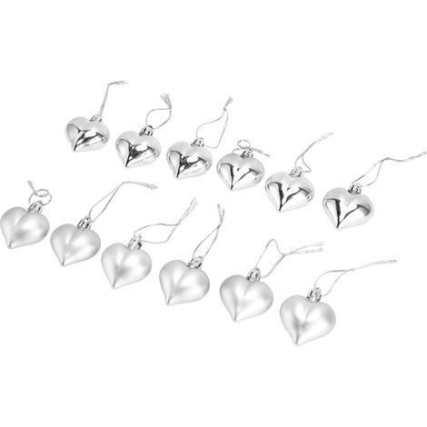 12-teiliges Set herzförmiger Weihnachtsschmuck-Anhänger aus PVC für den Weihnachtsbaum, ideal für Valentinstagsfeiern, silberfarben (1/5)