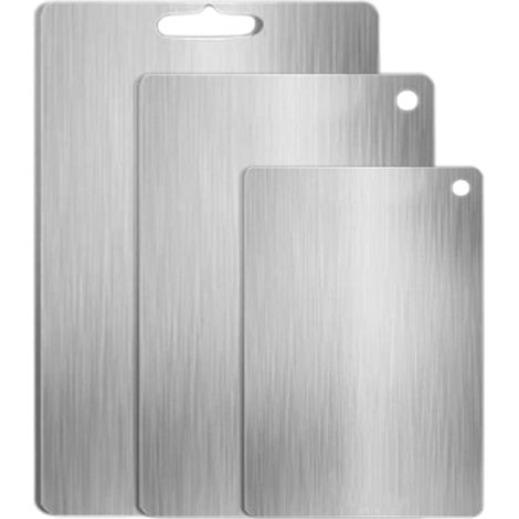 Lot de 3 planches à découper en acier inoxydable - Planches de cuisine double face, de qualité alimentaire, durables pour hacher, préparer les tâches (1/5)