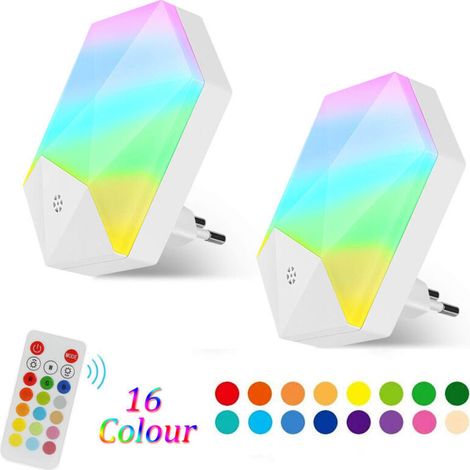 LED-Nightlight for Kinder, Baby-Nightlamp, Plug-and-Play with Fernbedienung, 16 einstellbare Colors, RGB, dimmbare Helligkeit, Nachtlichtstecker für Babyzimmer, Schlafzimmer, Flur – (2er-Pack) (1/4)