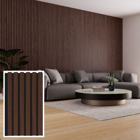 4 pannelli fonoassorbenti decorativi flessibili in mdf per uso interno noce scuro 60x275 cm (1/5)