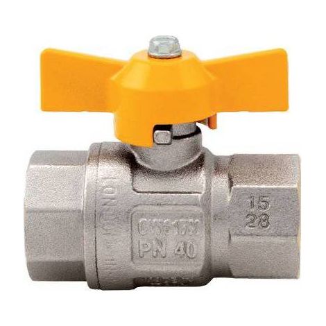 Robinet à bille gaz 1/2'' FF/FF avec poignée papillon