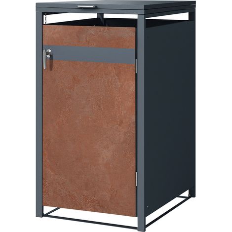 ML-Design Cobertizo de Exterior para 1 Cubo de Basura de 240L 68x80x116,3 cm Antracita con Acabado Óxido Mueble Cubrecontenedor de Acero Resistente con Tapa y  Puerta Abatible con Cerradura
