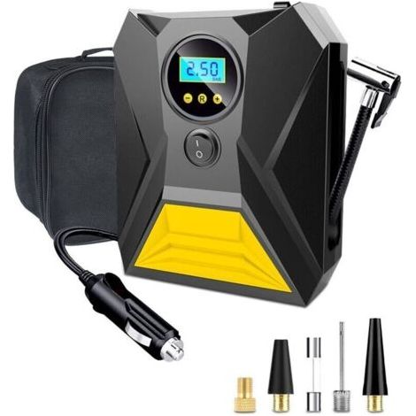 Gonfleur Pneus Voiture, 12V Compresseur à Air Portatif avec Fonction Mémoire, 3 Adaptateurs de Buses, Gonflage Rapide Compresseur pour Vélo (1/5)