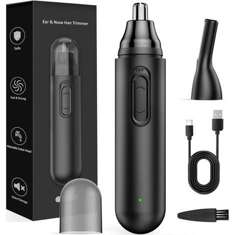 Tondeuse à poils de nez 2 en 1 pour hommes - Étanche IPX7, double lame, convient au nez, aux sourcils et au visage - Noir (1/5)