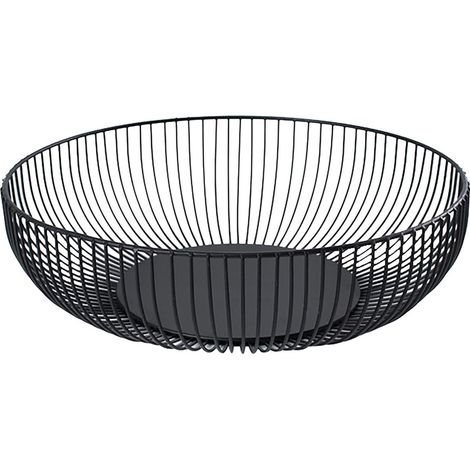 Corbeille à fruits en fil de fer, couleur noire, grande capacité, modèle bas strié (1/5)