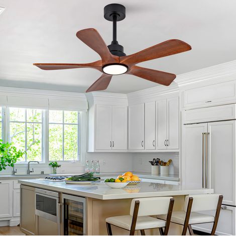Ventilador de techo de 42 pulgadas con LED, control remoto, 6 velocidades, función reversible, aspas de madera, nogal negro. (1/5)
