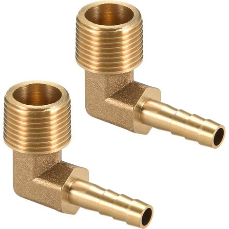 Raccord Cannelé Tuyau Barbillon Laiton 90° Coude 6 mm Barbelé à 3/8 PT Mâle cannelé Tuyau 2Pcs (1/5)