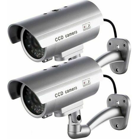 2 x Attrappenkamera, Attrappenkamera für den Innen- und Außenbereich, mit blinkender LED in Kugelform (Silber) (1/5)