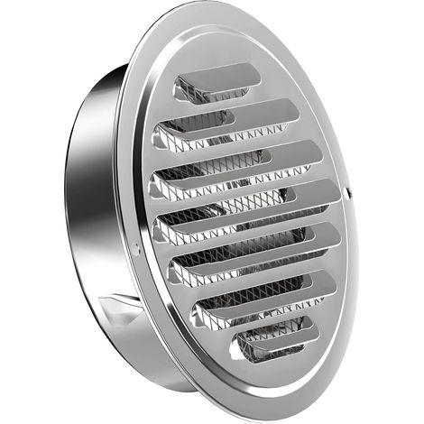 Round ventilation hood with grille, louvered design, suitable for openings up to 150 mm in diameter, silver, suitable for walls, ceilings, and garages.