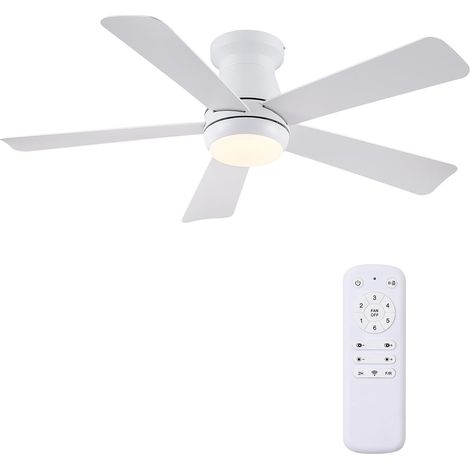 102 cm Ventilateur de Plafond Silencieux avec Éclairage LED, Moteur DC Basse Consommation à 6 Vitesses, Montage Affleurant (Flush Mount), 5 Pales ABS, Télécommande, Réversible Été/Hiver, Blanc (1/5)