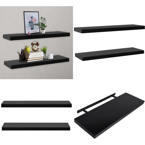 Schweberegale 2 Stk. Schwarz 120x20x3,8 cm - Schweberegale - Wandregale - Schwarze Regale - Möbel Deko - Wohnraum Organisation - Home & Living (1/5)