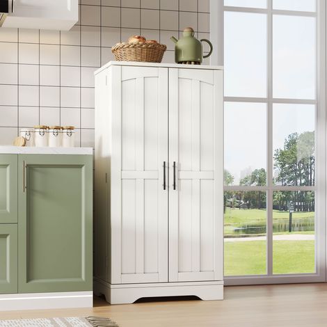 Armoire de cuisine buffet 120 x 60 x 40 cm, LED capteur ,rechargeable, MDF blanc, pour cuisine/salle à manger/salon -2 portes