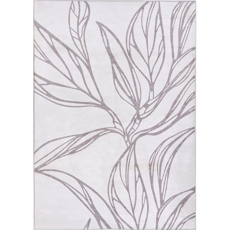 Tappeto Tessuto Motivo a foglie con fondo antiscivolo Pelo corto Beige chiaro 140 x 200 cm Erzurum