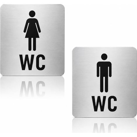 panneaux de toilettes autocollants en acier inoxydable brossé, 12 x 12 cm, pour portes, espaces publics, restaurants et bureaux (1/5)