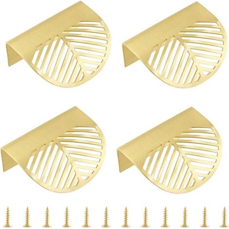 Set of 4 solid brass cabinet handles, gold leaf style, drawer knobs for doors, kitchen drawers, dressers, wardrobes (1/5)