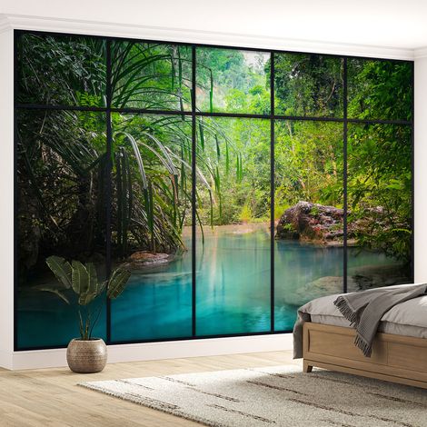Papier peint panoramique Trompe l'oeil Verrière - Rivière paradisiaque - 130 cm x 82 cm (1/5)