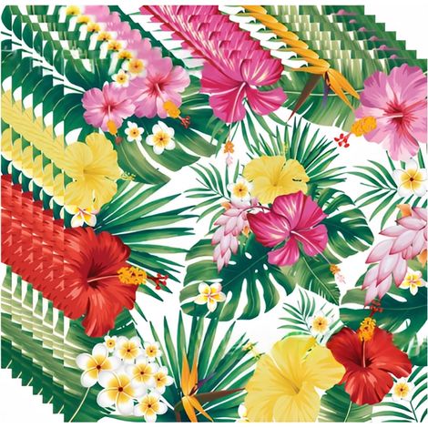 Lot de 40 serviettes hawaïennes, 33 x 33 cm, décoration de table de fête d'été, avec fleurs tropicales et feuilles de palmier, pour décoration de fête d'été, fête dans le jardin (1/5)