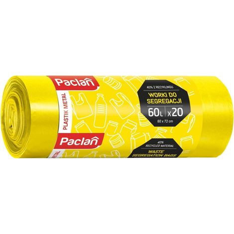 Sacchi per la spazzatura Paclan 60 l, 20 pezzi, codice 139310, colore giallo. (1/2)