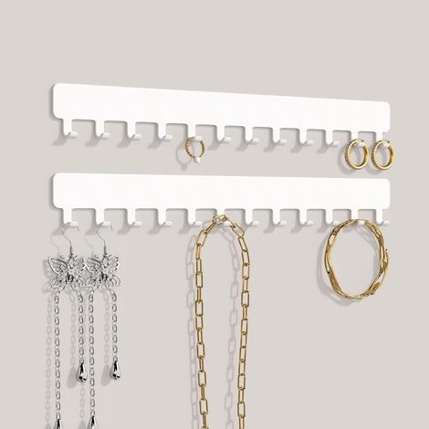 Porte Collier - Organisateur Bijoux Mural - Adhésif - 2 Pieces - Blanc - Sans Perçage (1/5)