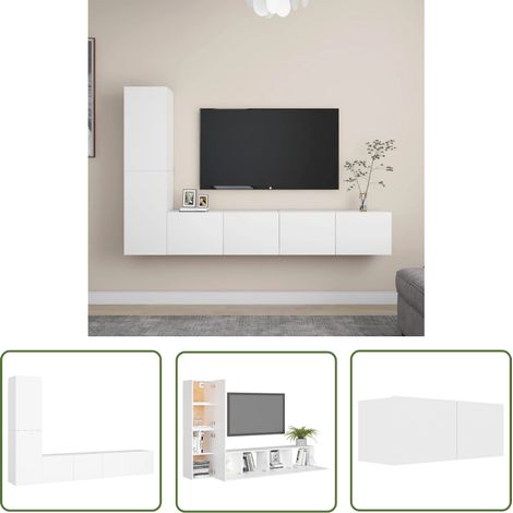 The Living Store 4-tlg. TV-Schrank-Set Weiß Holzwerkstoff - Wandmontage - TV Schrank Set - Hängender TV Schrank - Wohnraum Dekoration - Regal Weiß (1/5)