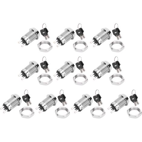 Lot de 10 interrupteurs à clé en acier inoxydable, marche/arrêt, verrouillage, double tirette, 12 x 22 mm (1/5)