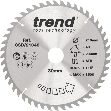 Trend Lame de scie circulaire bois 210 mm, 48 dents TCT, 30 mm alésage (1/5)