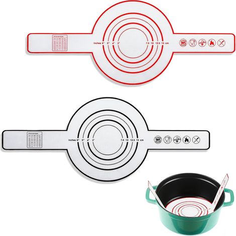 Lot de 2 tapis de cuisson en silicone pour Dutch Oven, antiadhésif à long manche, 8,3 pouces, plaques réutilisables résistantes à la chaleur pour pâte à pain (rouge, noir) (1/5)