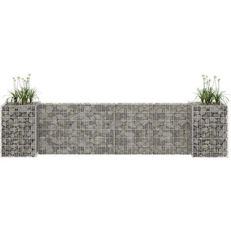 Jardinière de jardin - Balconnière à fleurs à gabion en H Fil d'acier 260x40x60 cm BV733582 - BonneVie (1/5)