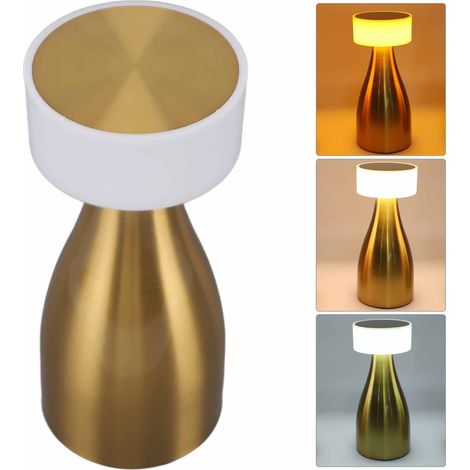 Lampe de bureau LED portable, lampe de bureau en métal tricolore, lampe rechargeable tactile, veilleuse, lampe de chevet, lampe de salle à manger (dorée). (1/5)