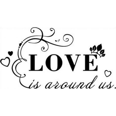Auto-collant Vinyle Noir Love is Around Us Déco Murale Salon Chambre à Coucher Scotch Décoratif 32x60cm Lot d'1