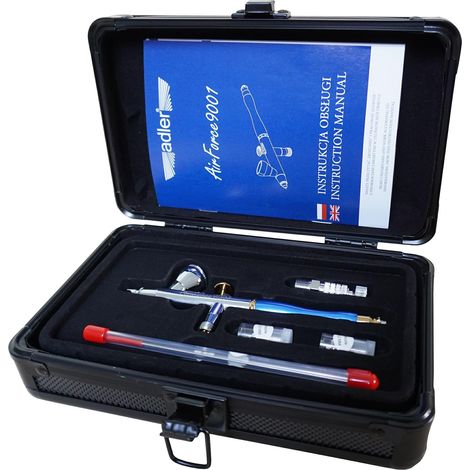 Adler AirForce Airbrush AD-9001, professionelles Airbrush-Werkzeug für Kunst- und Automobillackierung, austauschbare Düsen 0,2mm, 0,3mm und 0,5mm, einstellbarer Farbfluss, ergonomisches Design, Farbe 