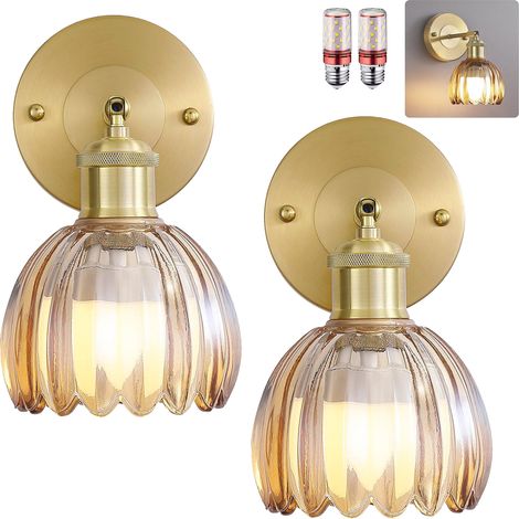 Lot de 2 appliques murales avec ampoule, lampes de chevet vintage, appliques murales pour miroir de salle de bain, applique murale fleur en verre (1/5)