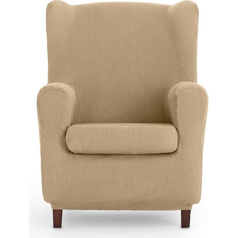 Housse de Fauteuil à Oreilles Universelle et Polyvalente - Housse de Fauteuil de Couleur Beige protectrice Facile à Installer pour Dossier, siège et accoudoirs (1/5)