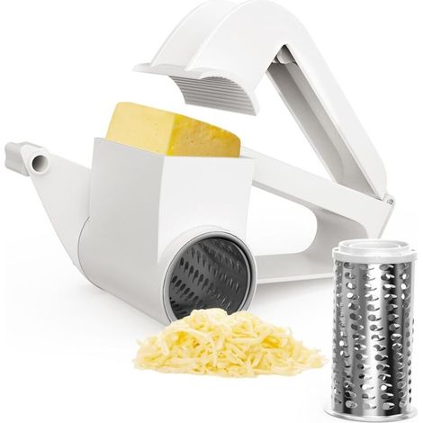 Käsereibe mit Griff, Rotationsreibe, Reibe für Gemüse, Schokolade, Hartkäse und Nüsse, weiß (1/4)