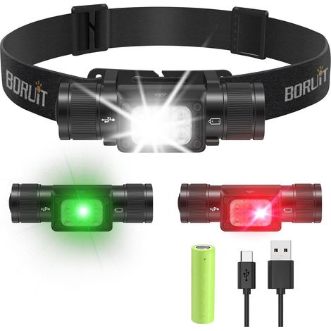Rechargeable headlamp (red and green COB) 7 modes Super bright headlamp, 180° angle head lights for forehead, IP67 waterproof headlamps for adults, outdoor camping, hiking