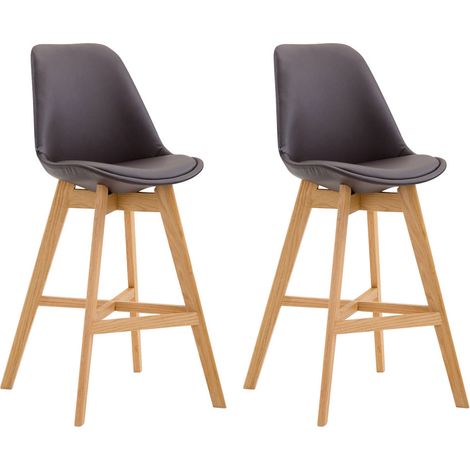 Lot de 2 tabourets de bar scandinaves coque plastique et PVC marron et pieds en bois massif 100005961 (1/5)