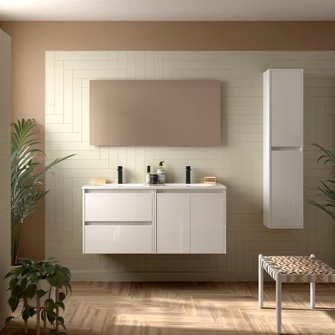 Badezimmermöbel BALTIC 1200 2 Türen und 2 Schubladen WHITE GLOSS + Waschtisch (1/2)