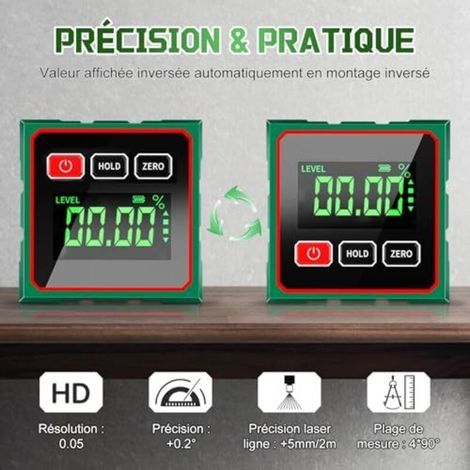 Niveau Electronique, Inclinomètre Numérique, avec Fonction Laser Écran LCD Étanche d'Angle Digital 4 Faces Magnétiques Niveau à Bulle pour Menuiserie Travail du Bois Construction (1/4)