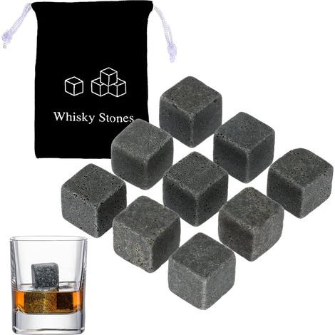 9 Whisky-Steine, Granit-Kaltsteine, Whisky-Steine, wiederverwendbare Eiswürfel, Granit-Whisky-Stein-Eiswürfel, ideale Alternative zu Eiswürfeln (2 x 2 cm) (1/5)