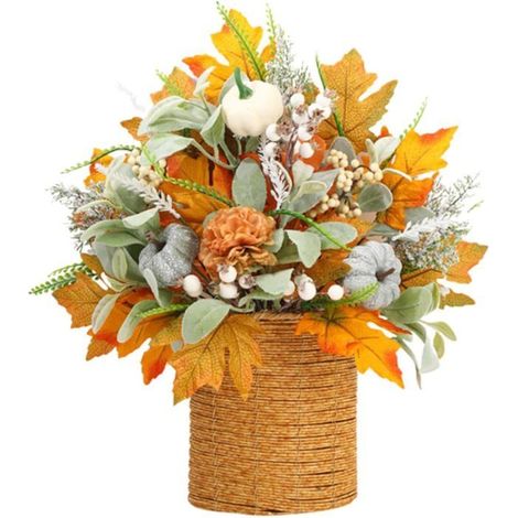 Couronne d'automne à suspendre - KAGOLOW - En PP - Fleurs artificielles colorées - Design panier - Pour porte d’entrée (1/5)