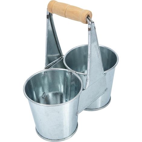 Metal Twin Flower Pot with Wooden Handle Double Compartment Bucket 5.71 x 5.12 x 65 mm for Dried Flowers Herbs Cactuses Artificial Plants Indoor Decoration Garden (1/5)