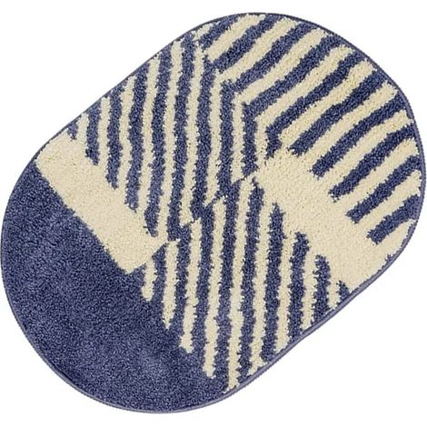 Tapis De Bain - Microfibre Polyester - Antidérapant Dos TRP - 45 7 X 66 Cm - Rayures Bleu Blanc (1/5)