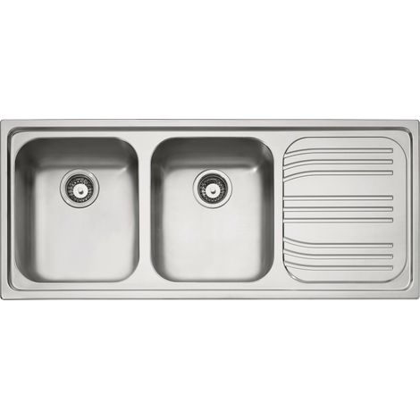 Lavello da cucina Franke Radar RRX 621 in Acciaio Inox, 2 Vasche con Gocciolatoio a Destra, Dimensioni 1160x500 mm, Lavello ad Incasso Rettangolare (1/2)