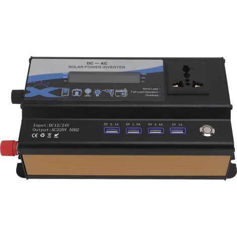 Convertisseur de courant pour voiture 12 V/24 V CC vers 220 V CA, onde sinusoïdale modifiée, 700 W, 4 ports USB avec écran pour téléphone et ordinateur portable (1/5)