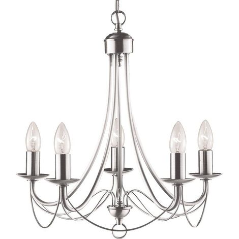 [NEUWERTIG] B-Ware Searchlight Kronleuchter Maypole satin silber fünfflammig Deckenlampe Lampe Deko (1/2)