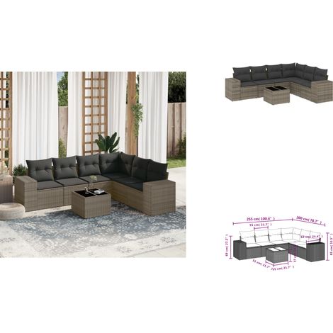 7-tlg. Garten-Sofagarnitur mit Kissen Grau Poly Rattan - Gartenmöbel Set - PE-Rattan Möbel - Outdoor Lounge - Esstisch - Sofasatz (1/3)
