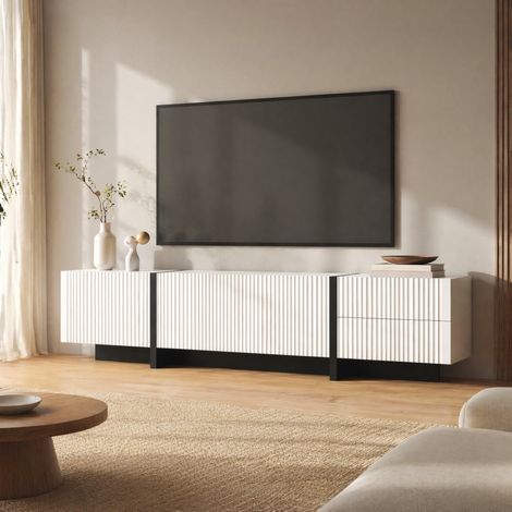 Mobile TV 190 cm con 3 ante e 2 cassetti, bianco e nero DESVIAE (1/5)